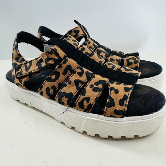 Toms Shoes - TOMS Leopard Print Platform Sandals Lug Sole‎ Strappy Slides Women's Size 6